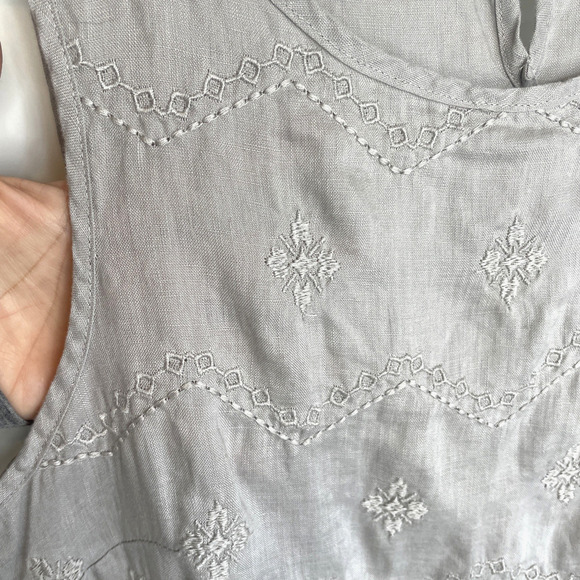 St. Tropez West Women’s Embroidered Linen Sleeveless Blouse Sz S Boho Lagenlook - Picture 6 of 14
